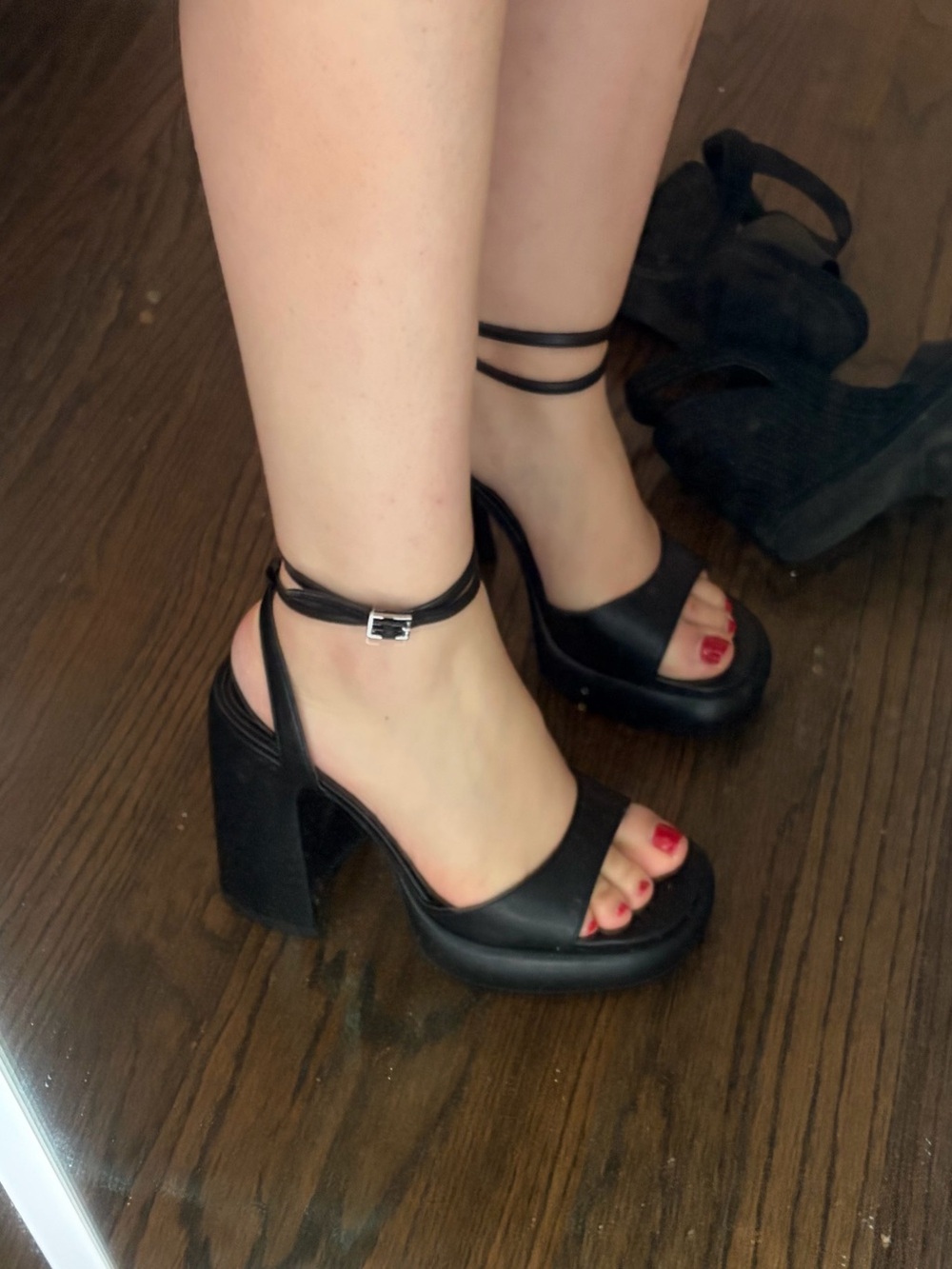 Zara Black Platform Ankle-Strap Chunky Heels